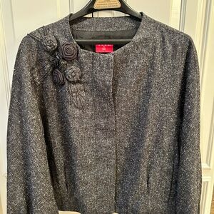 Elle Charcoal Women's Blazer with Floral Accents